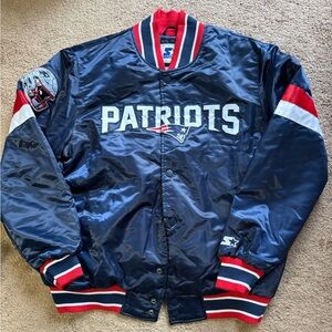 NWOT! STARTER Navy New England Patriots Home Game Satin Full Snap Varsity Jacket